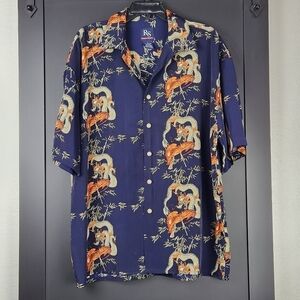 VINTAGE Ringo Sport Hawaiian Shirt Dragon & Tiger Button Up Short Sleeve Size L
